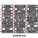 Motorcycle Name Tag with Titles Embroidery 2.3x10 cm (White Fabric, Black Embroidery)