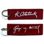 Atatürk Signature Embroidered Keychain - Double-Sided, Red, 3x10 cm