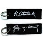 Atatürk Signature Embroidered Keychain - Double-Sided, Black, 3x10 cm