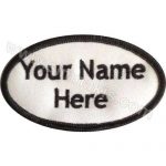 Personnel Name Tag White Black Oval Embroidery 10x5 cm