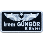 Aviation Name Tag Black Fabric with White Embroidery Patch 9x4.5 cm