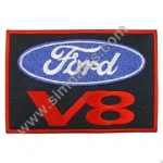 Ford V8 Embroidered Patch Blue 8x8 cm
