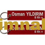 Keychain embroidery name surname blood type 3x13 cm double sided