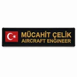 Türk Bayraklı Kişiye Özel Nakış İsimlik – Siyah Gold 11x4 cm